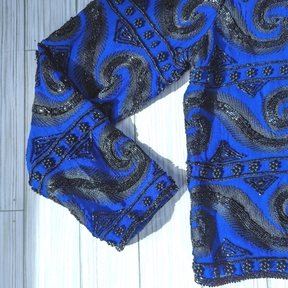 Niteline Della Roufogali Vintage Silk Beaded Semi Sheer Jacket Size Medium - Picture 7 of 14
